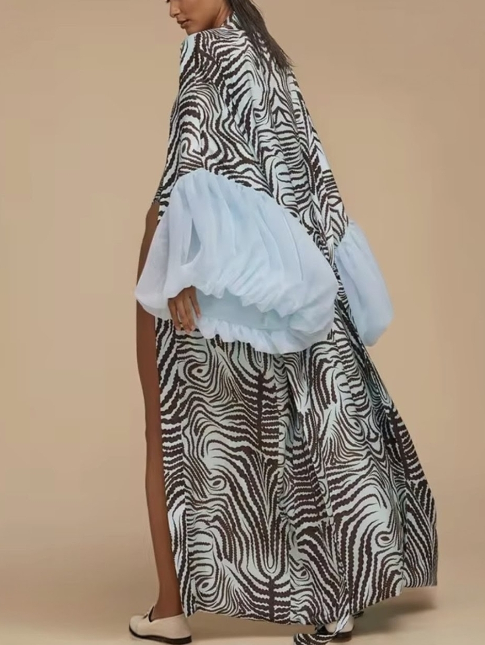 Big BLUE Ruffle Zebra Print Robe NEW - Picture 3 of 8